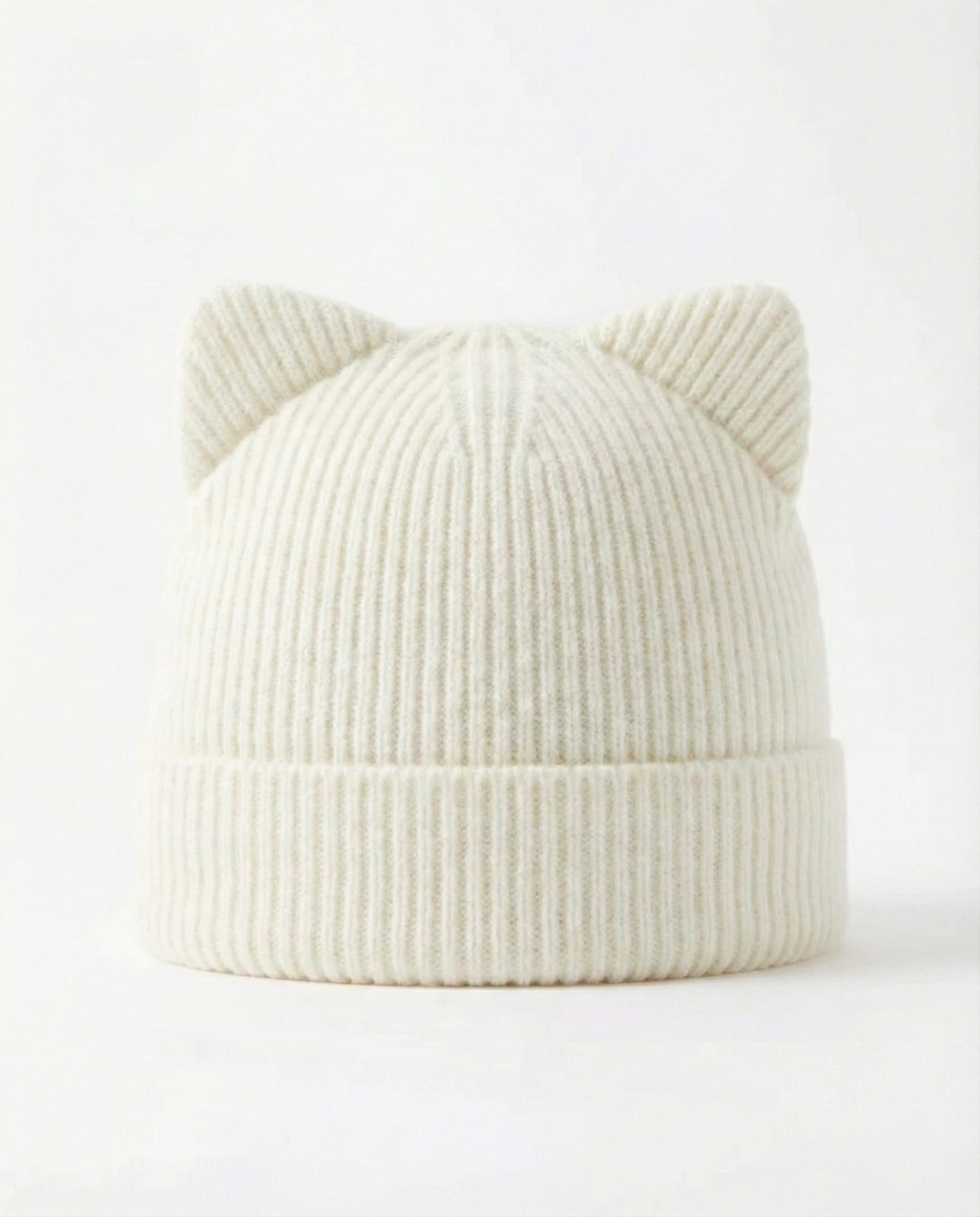 Cashmere Ribbed Knit Cat Ear Beanie