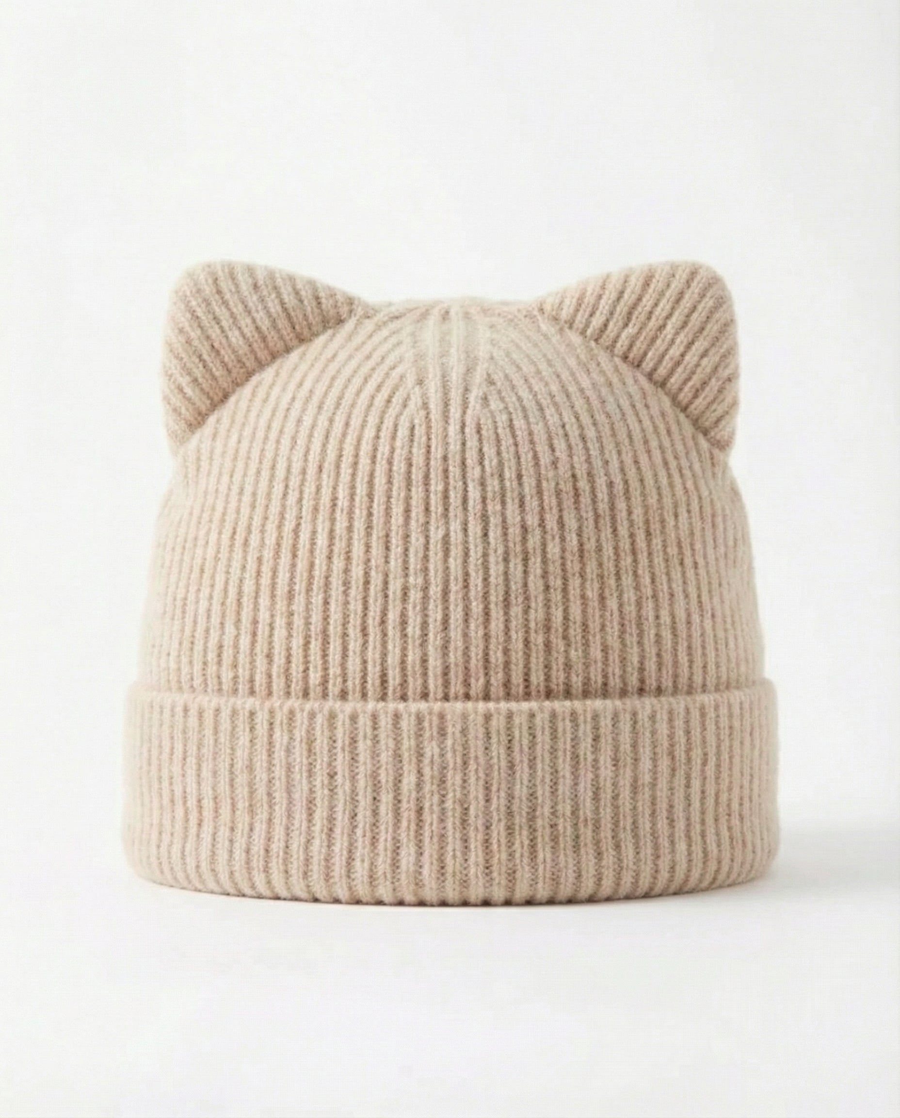 Cashmere Ribbed Knit Cat Ear Beanie