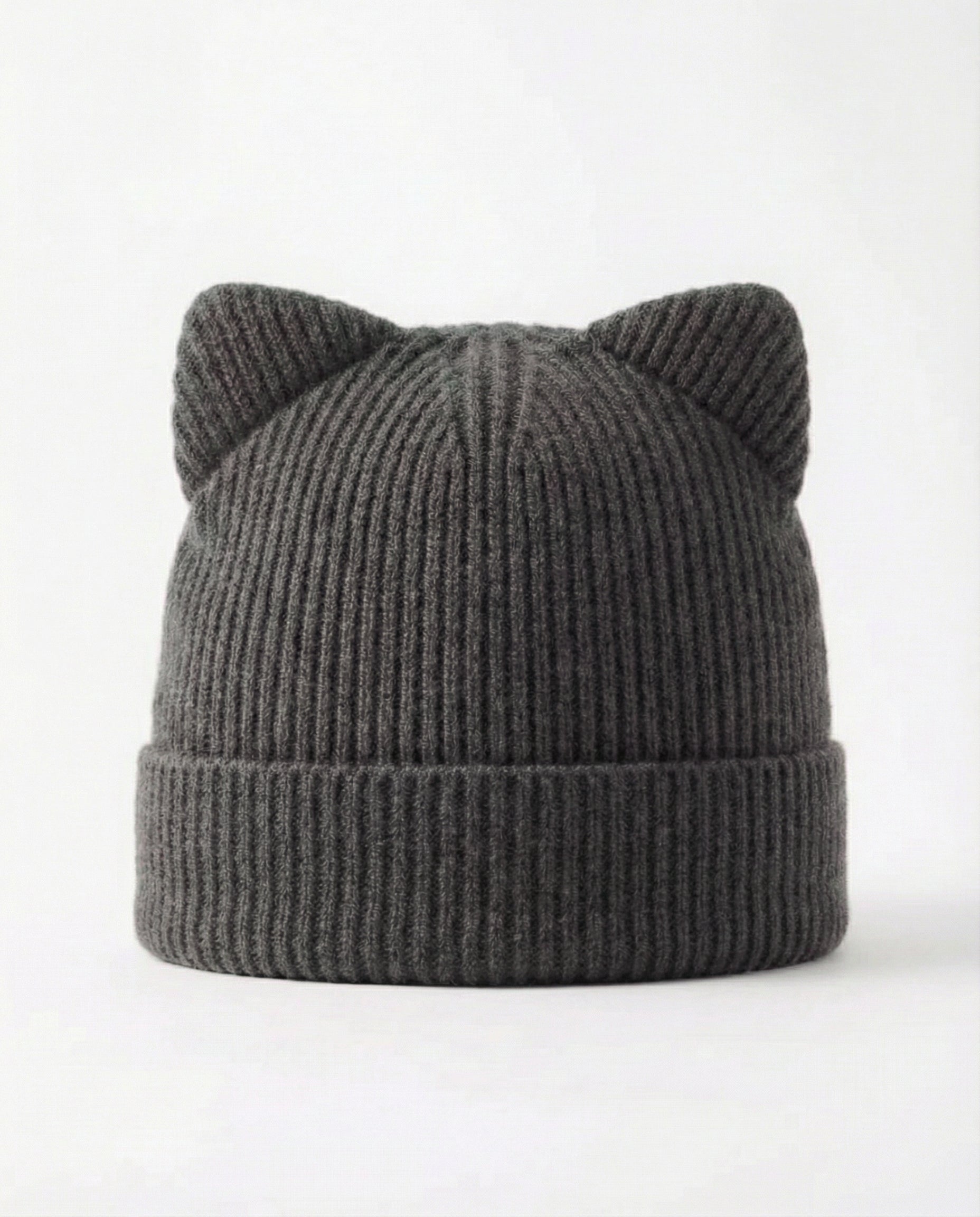 Cashmere Ribbed Knit Cat Ear Beanie