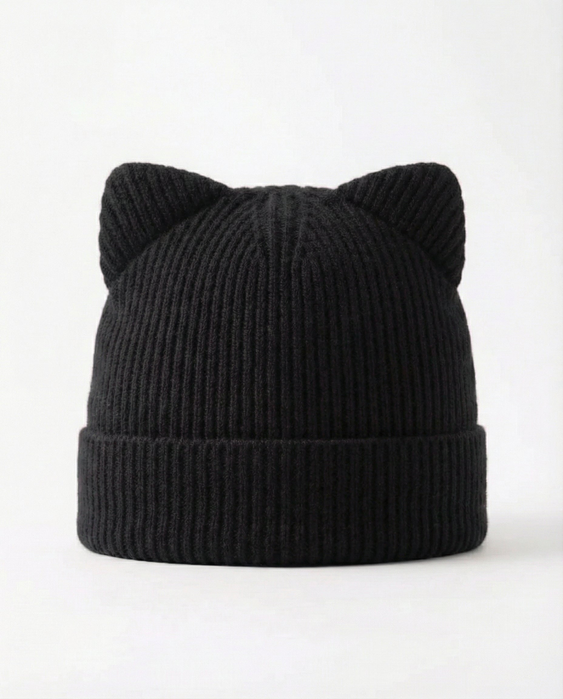 Cashmere Ribbed Knit Cat Ear Beanie